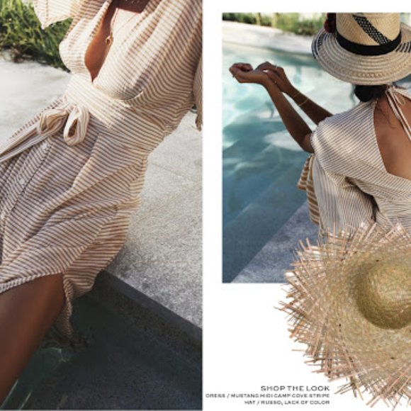 Faithfull The Brand Mustang Midi Dress in Beige - Picture 1 of 5
